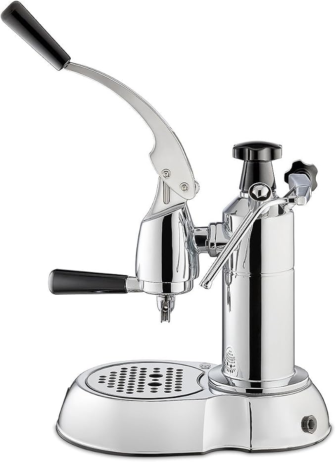 La Pavoni Stradivari PSW-16 lever espresso machine in chrome with wood handles