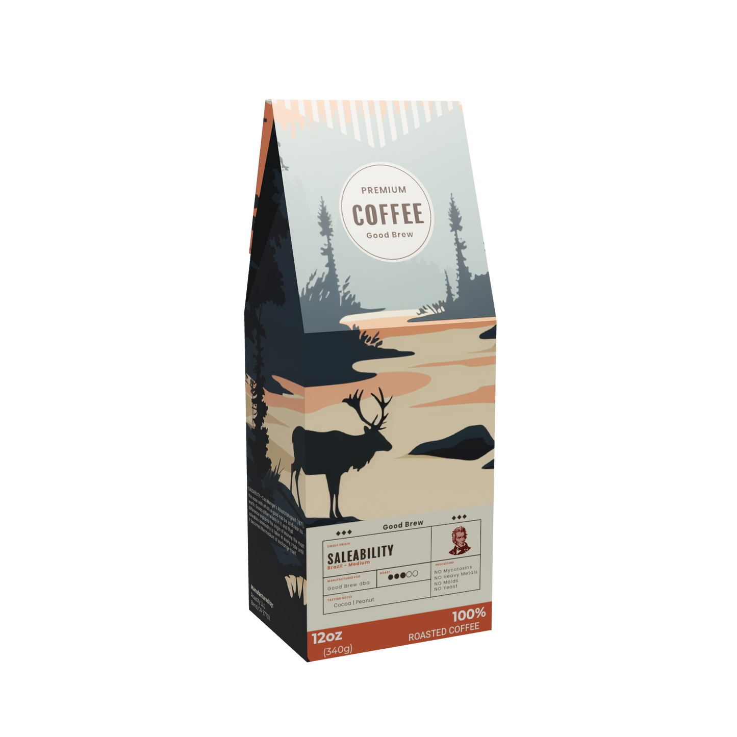 Saleability coffee box, front panel — Brazilian single origin from Cerrado, medium roast