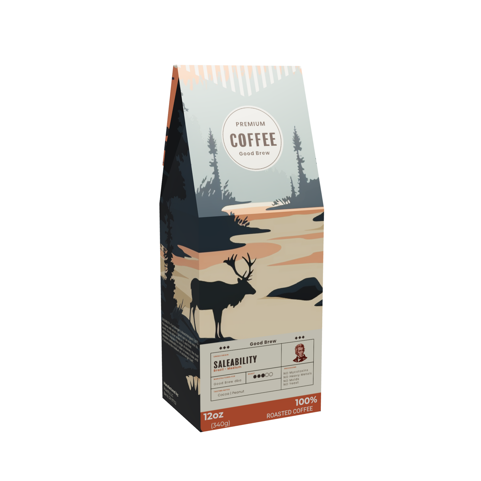 Saleability coffee box, front panel — Brazilian single origin from Cerrado, medium roast