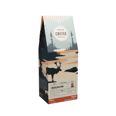 Marginalism coffee box, front panel — natural-processed Ethiopian Sidamo single origin, light roast